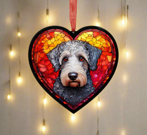 Bedlington Terrier Stained Glass Effect Heart Suncatcher